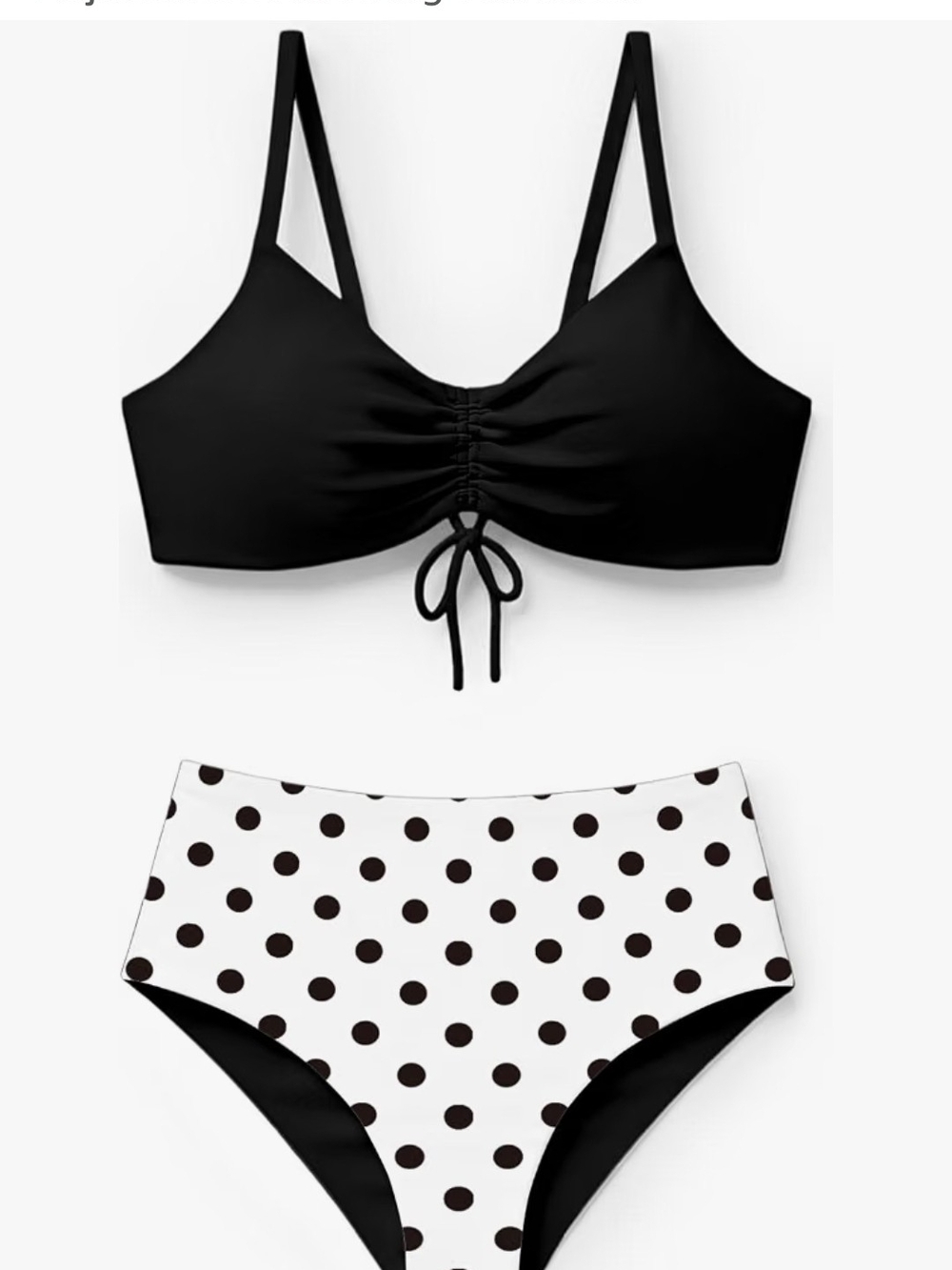 Black Ruched Bralette & Polka Dot High-Waist Briefs Set (Reversable)